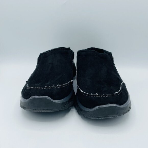 Skechers Shoes Womens Size 7.5 Black Faux Suede Mules Sneakers Memory Foam Comfy - Picture 4 of 11